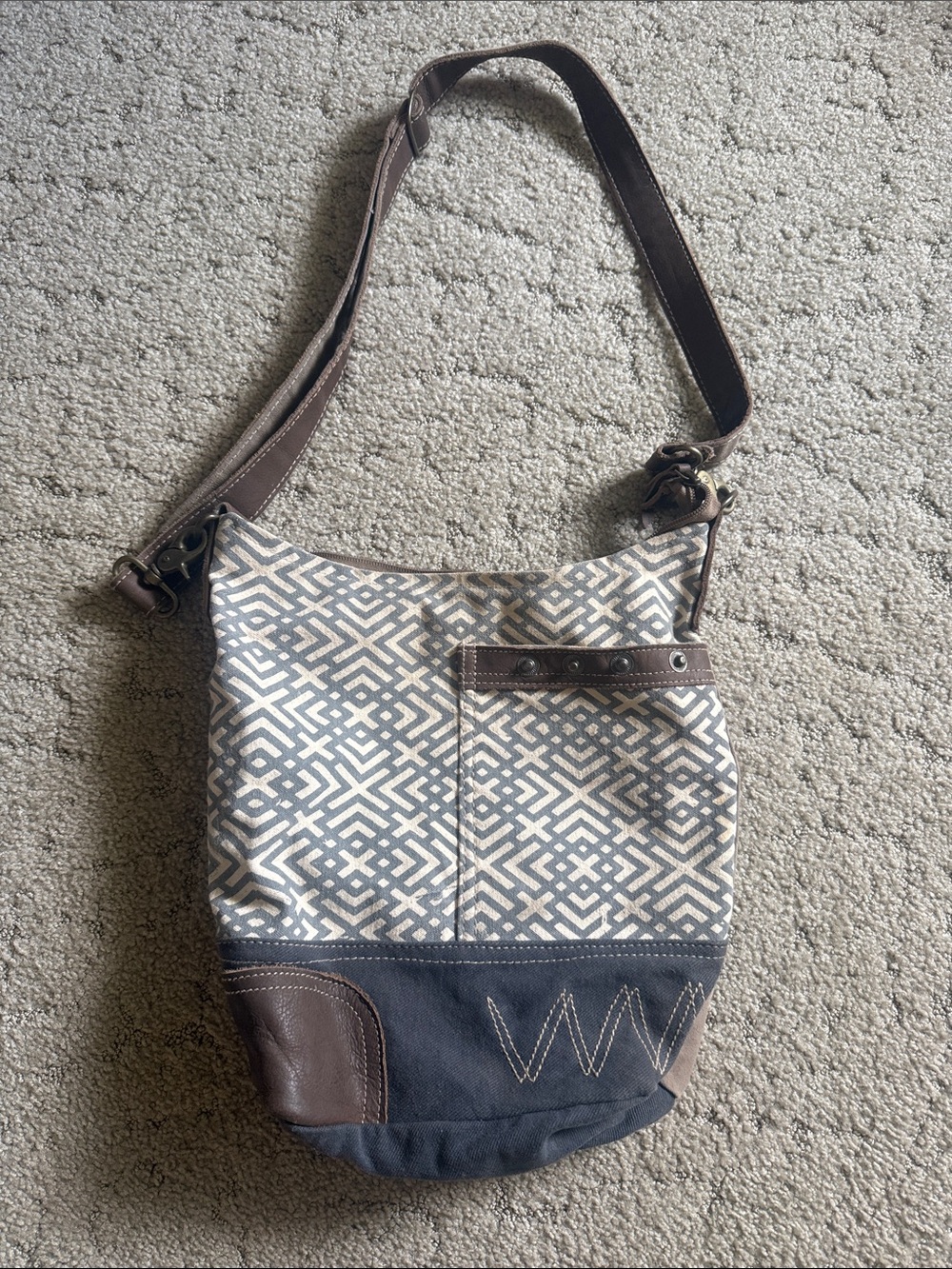 Myra Bag Beige and Brown Crossbody Bag with Geometric Pattern